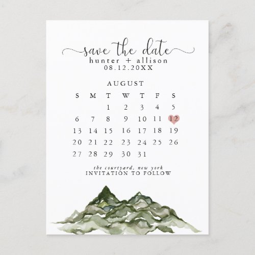 Mountain Save The Date Calendar Postcard