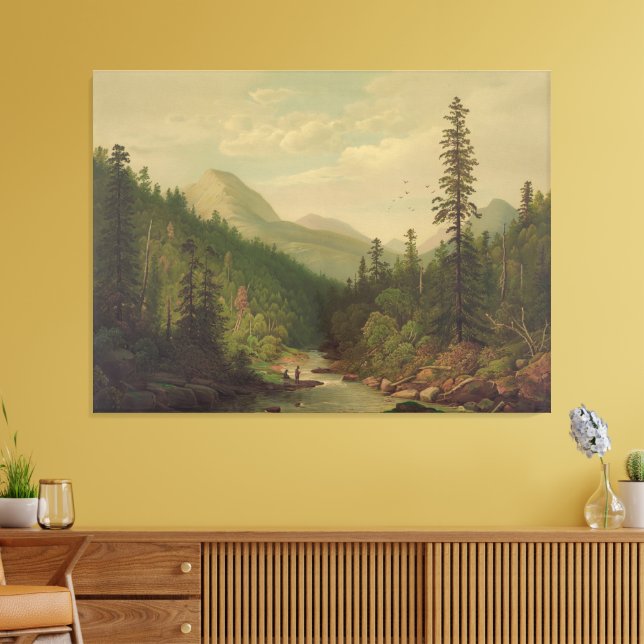  Mountain scene, 2 men, 1 fishing Canvas Print (Insitu(LivingRoom))