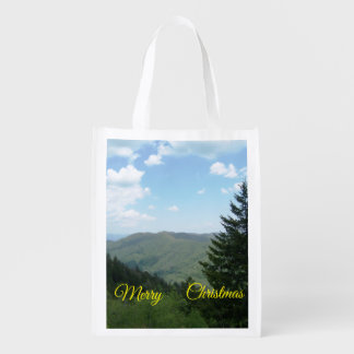Mountain Scene Christmas Grocery Bag / Gift Bag