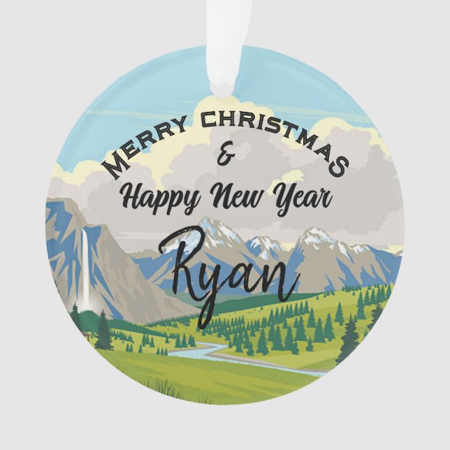 Mountain Scene Country Reversible Add a Name Ornament (Front)