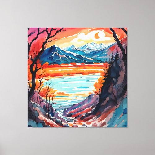 Mountain Scene in Watercolor Design Canvas Print