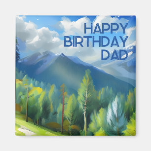 Mountain Scene Painting Happy Birthday Dad Magnet
