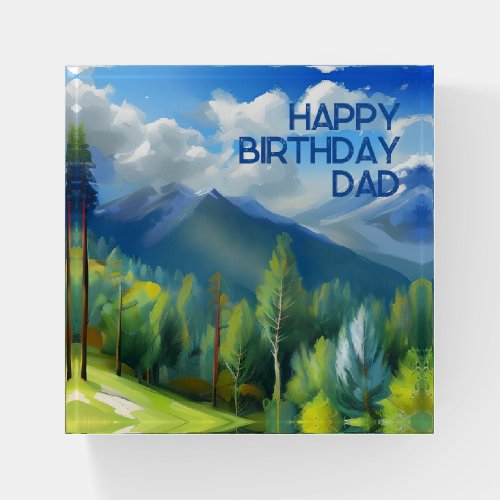 Mountain Scene Painting Happy Birthday Dad  Paperweight