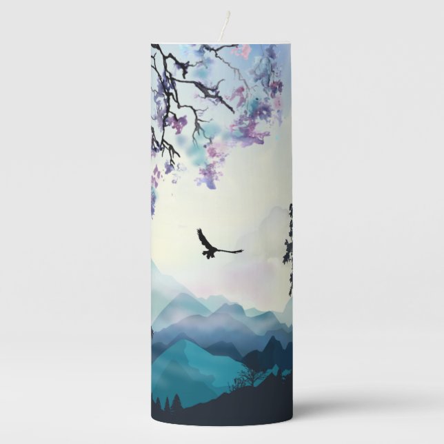 Mountain Scene Pillar Candle (Front)