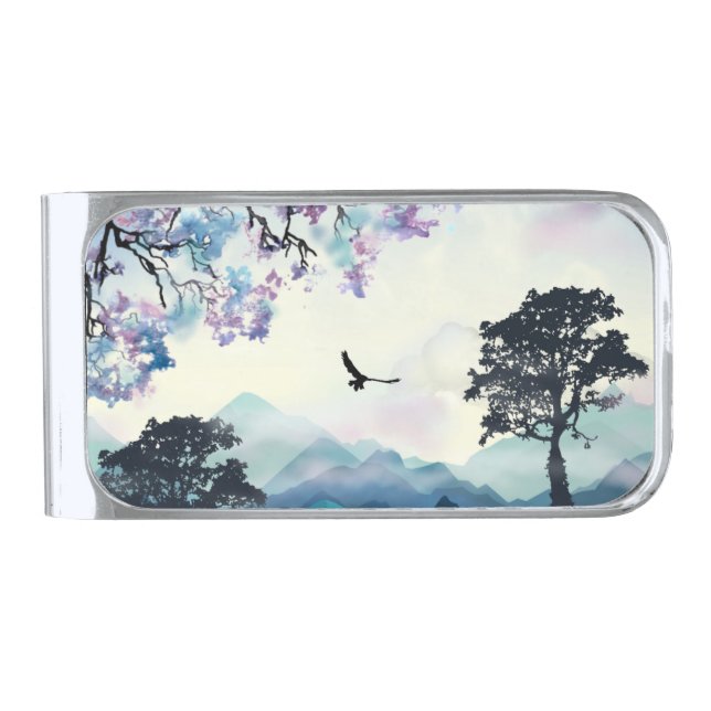 Mountain Scene Silver Finish Money Clip (Front)