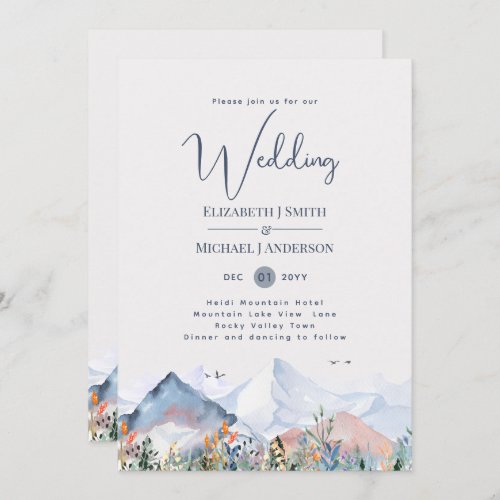 Mountain Scene Winter Wedding Invitation