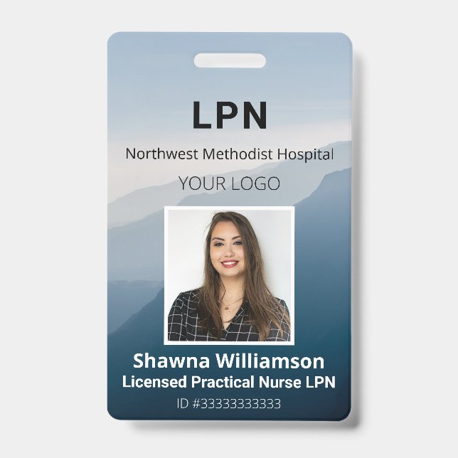 Mountain Scenery Employee ID Badge with Bar Code (Front)