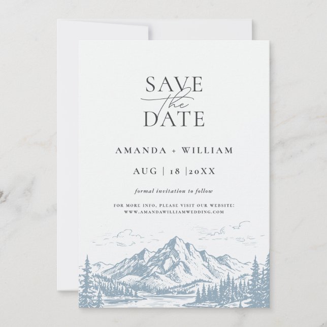 Mountain Scenery Sketch Save The Date Card (Front)