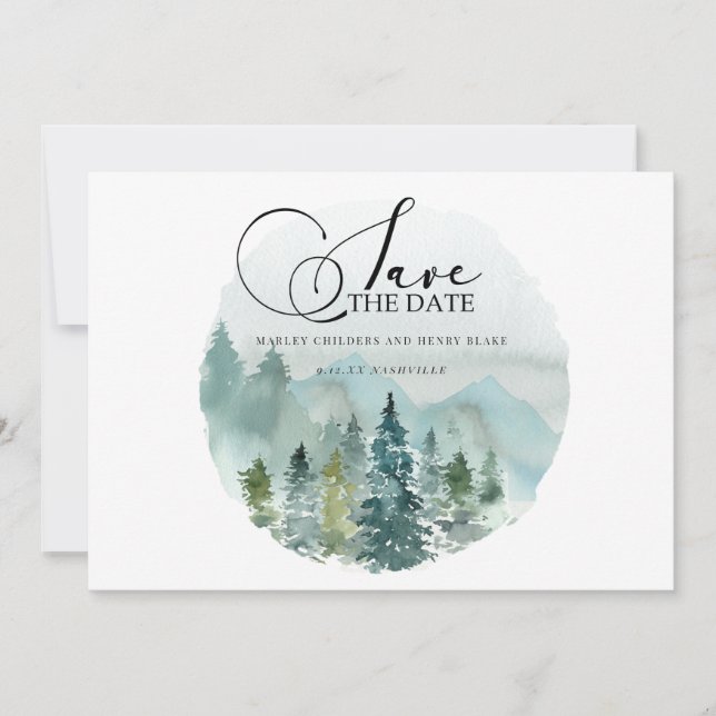 Mountain Scenery Watercolor Wedding Save the Date  (Front)