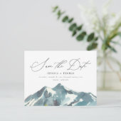 Mountain Script Celebration Save The Date Postcard (Standing Front)