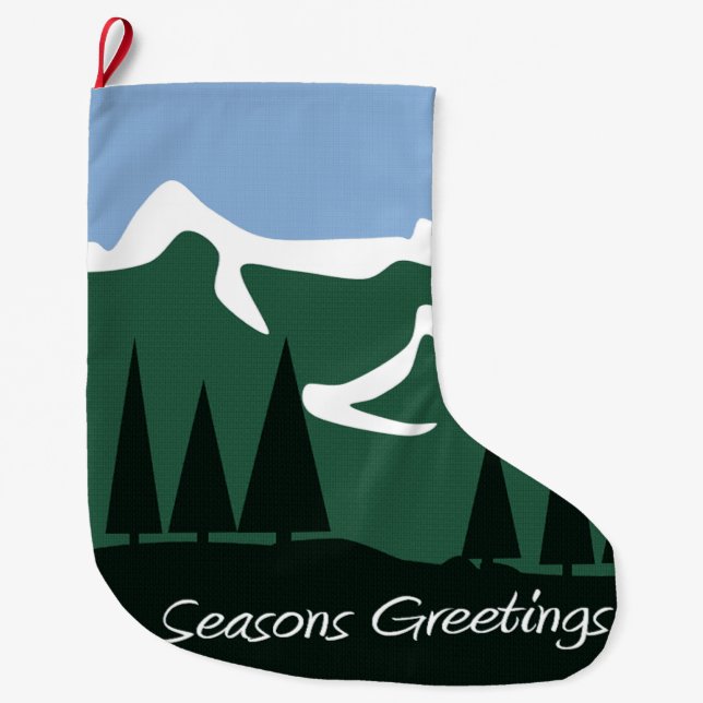 Mountain Seasons Greetings Large Christmas Stocking (Front)