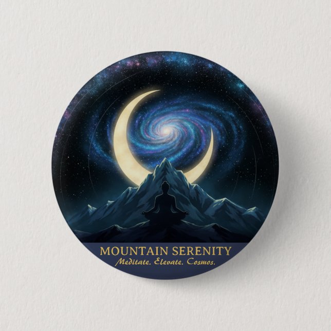 Mountain Serenity Cosmic Meditation, Crescent Moon Button (Front)