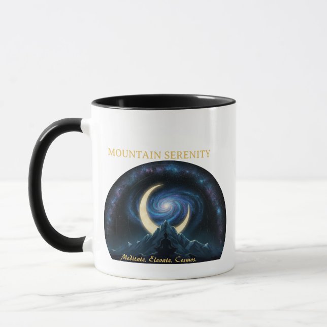 Mountain Serenity Cosmic Meditation, Crescent Moon Mug (Left)