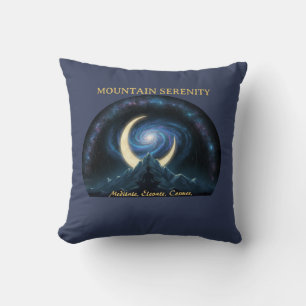 Mountain Serenity Cosmic Meditation. Crescent Moon Throw Pillow