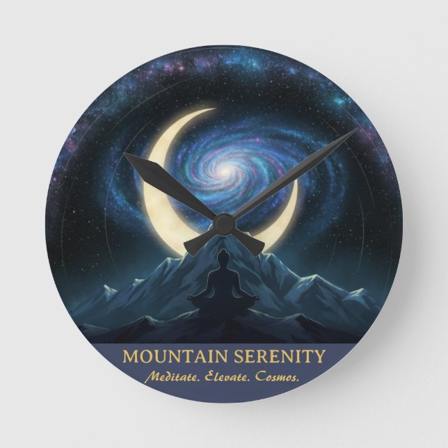 Mountain Serenity Cosmic Meditation (NO NUMBERS) Round Clock (Front)