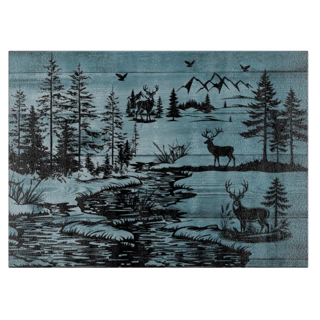 Mountain Serenity Forest and Deer Glass  Cutting Board (Front)
