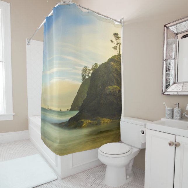 Mountain Side Ocean View Shower Curtain (In Situ)