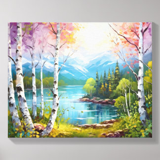 Mountain Side Watercolor Landscape Canvas Photo Tile