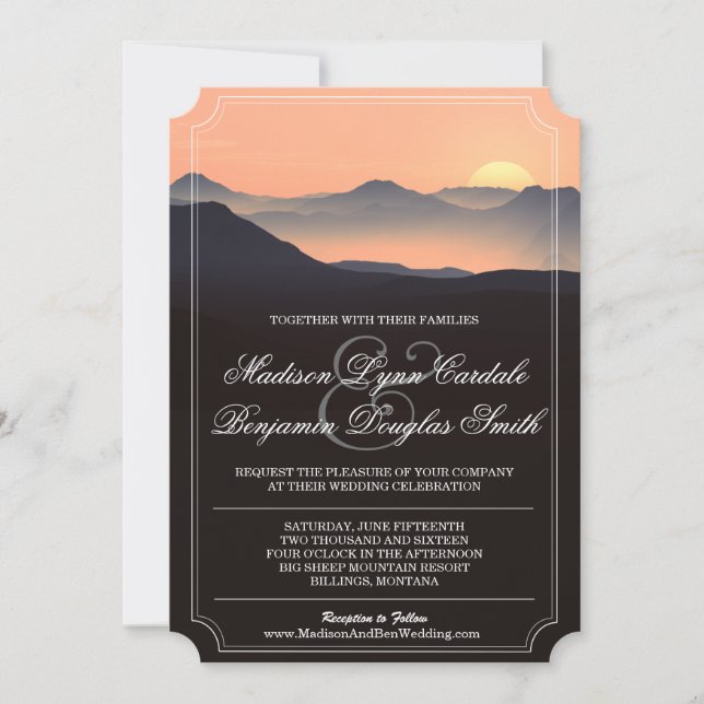 Mountain Silhouette Evening Sunset Wedding Invites (Front)