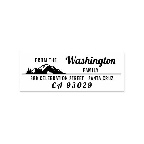 Mountain Silhouette Family Name  Return Address Rubber Stamp