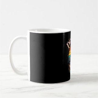Mountain silhouette retro sunset adventure design  coffee mug