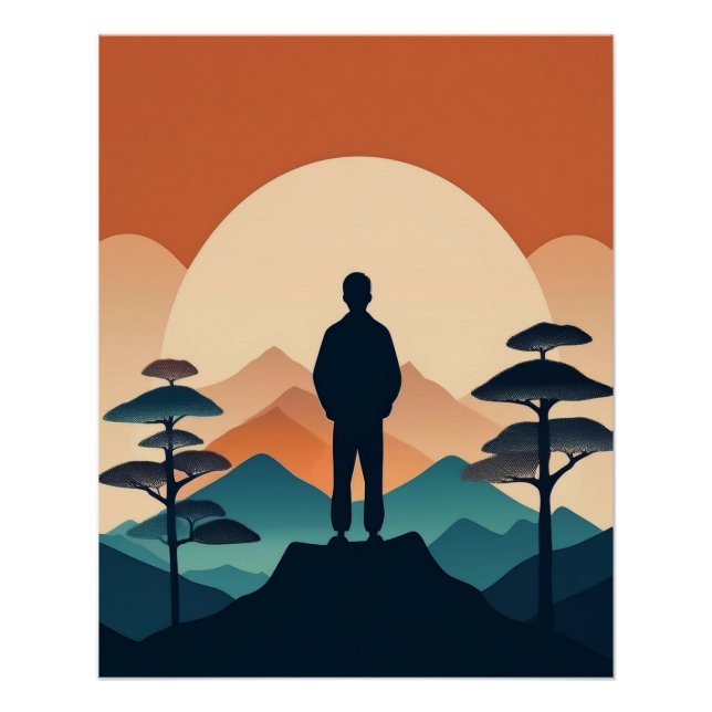 Mountain Silhouette with Sunrise Art Poster (Front)