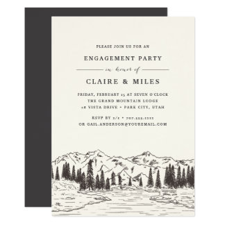 Mountain Sketch Engagement Party Invitation