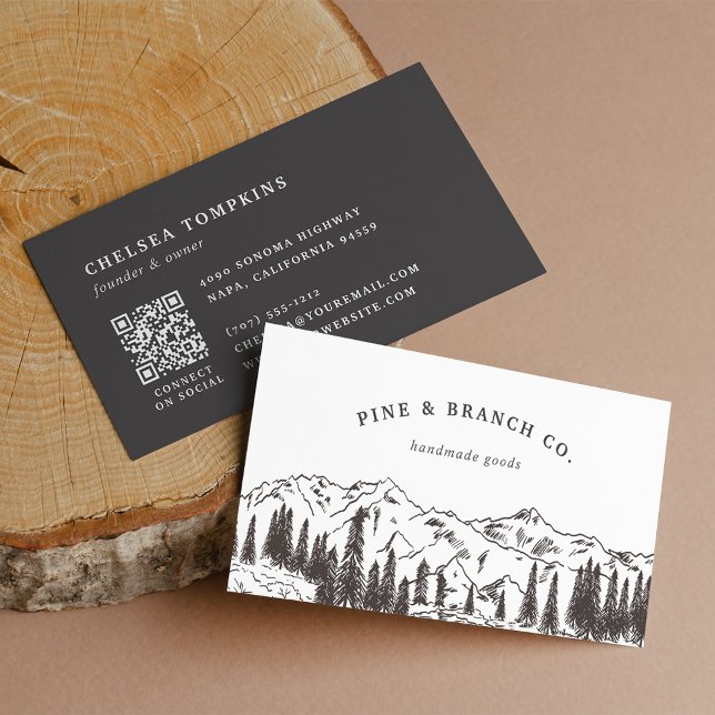 Mountain Sketch Logo QR Code Business Card (Creator Uploaded)