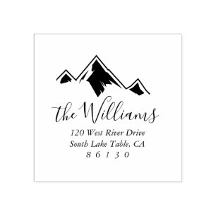 Mountain Sketch New Home Return Address Rubber Stamp