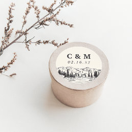 Mountain Sketch | Personalized Wedding Monogram Classic Round Sticker