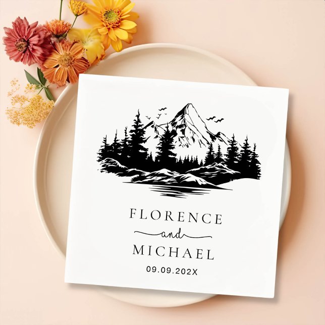 Mountain Sketch Personalized Wedding Napkins (Creator Uploaded)