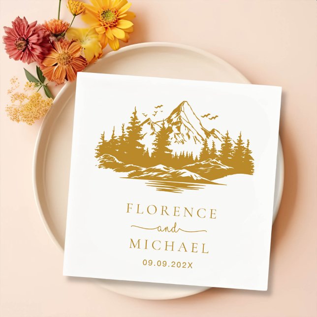 Mountain Sketch Personalized Wedding Napkins (Creator Uploaded)