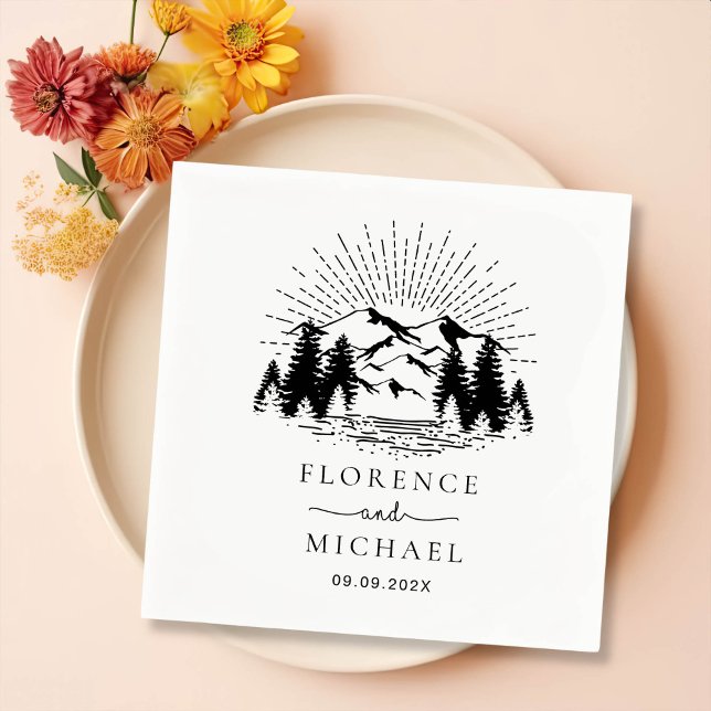 Mountain Sketch Personalized Wedding Napkins (Creator Uploaded)