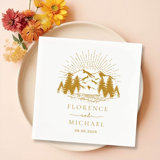 Mountain Sketch Personalized Wedding Napkins (Creator Uploaded)