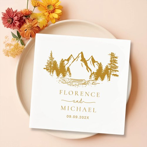 Mountain Sketch Personalized Wedding Napkins