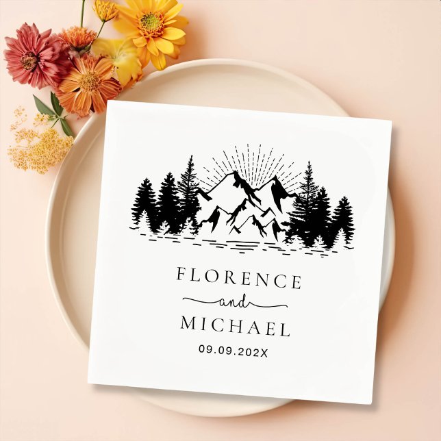 Mountain Sketch Personalized Wedding Napkins (Creator Uploaded)