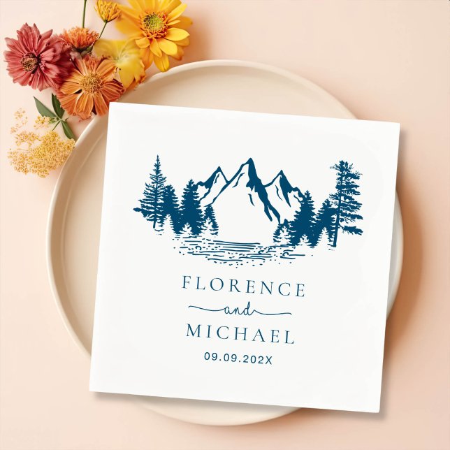 Mountain Sketch Personalized Wedding Napkins (Creator Uploaded)