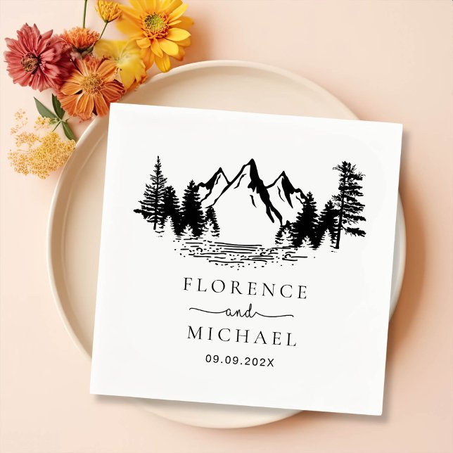 Mountain Sketch Personalized Wedding Napkins (Creator Uploaded)