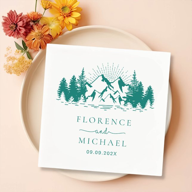 Mountain Sketch Personalized Wedding Napkins (Creator Uploaded)