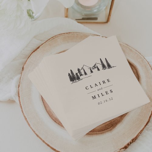 Mountain Sketch  Personalized Wedding Paper Napkins