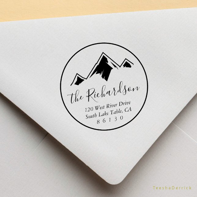 Mountain Sketch Return Address Self-inking Rubber Stamp (Mountain Sketch Return Address Self-inking Rubber Stamp, Rustic New home address announcement)