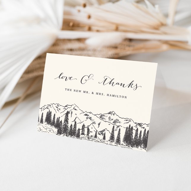Mountain Sketch Rustic Wedding Thank You Card (Creator Uploaded)