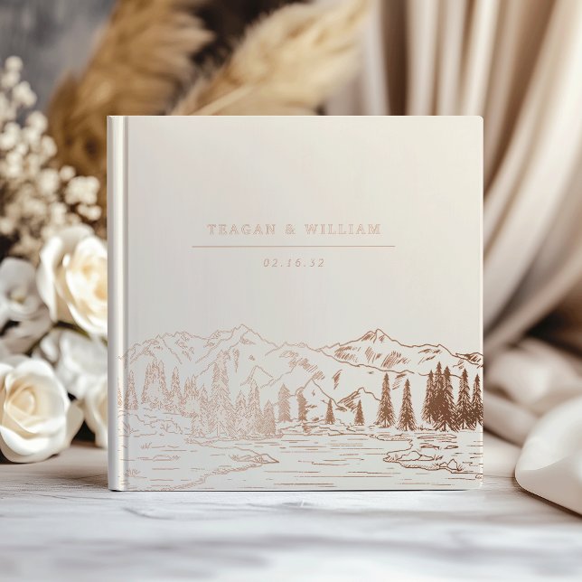 Mountain Sketch | Rustic Woodland Wedding Foil Guest Book (Creator Uploaded)