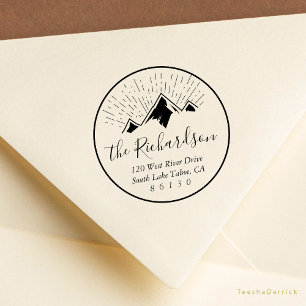 Mountain Sketch Sunlight Beam Return Address Rubber Stamp
