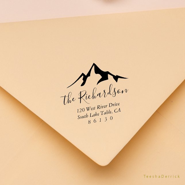 Mountain Sketch Sunrise Return Address Self-inking Rubber Stamp (Modern Rustic Mountain Sketch Return Address Rubber Stamp )