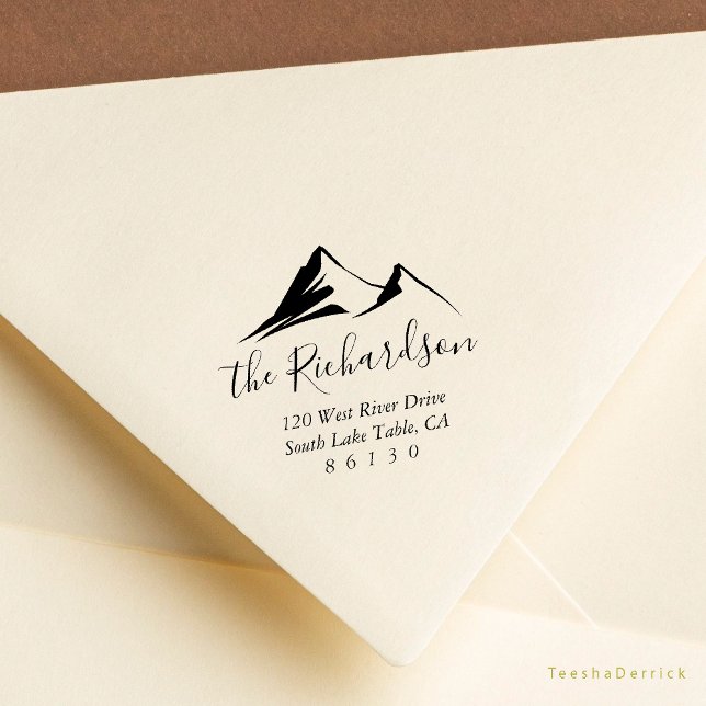 Mountain Sketch Sunrise Return Address Self-inking Rubber Stamp (Modern Rustic Mountain Sketch Return Address Rubber Stamp )