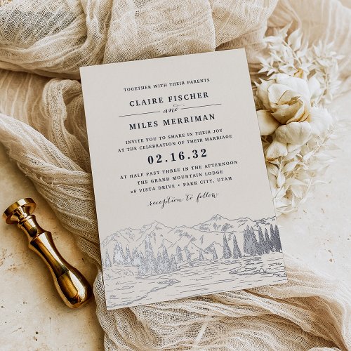 Mountain Sketch Wedding Foil Invitation