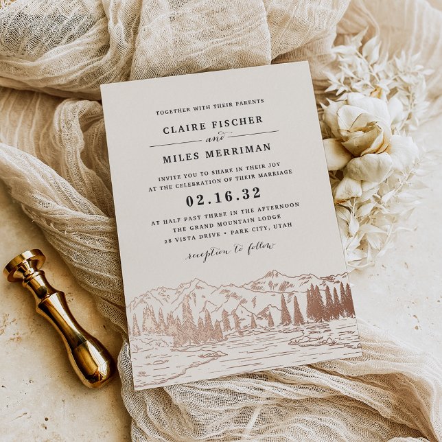 Mountain Sketch Wedding Foil Invitation (Creator Uploaded)