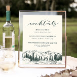 Mountain Sketch Wedding Specialty Cocktails Sign<br><div class="desc">Designed to match our Mountain Sketch wedding collection, this rustic elegant style sign is perfect for placing at the bar to share your specialty cocktail creations with guests. Personalize with six text fields on an ivory background accented with a hand sketched style illustration of mountain peaks, pine trees and a...</div>
