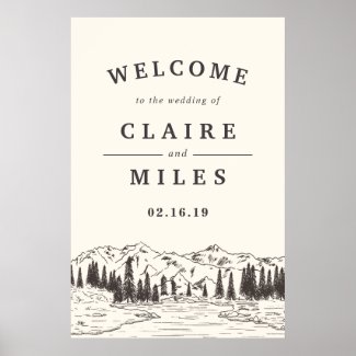 Mountain Sketch Wedding Welcome Poster
